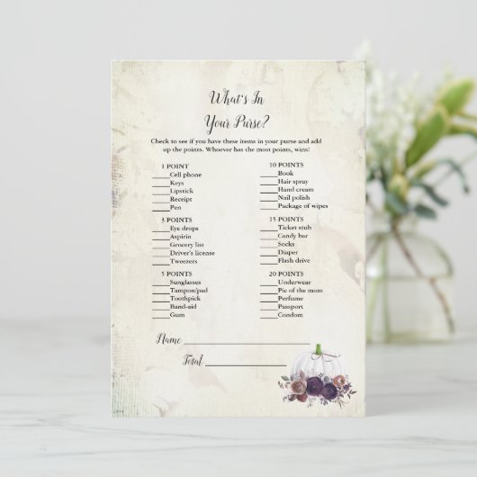 白エレガントいカボチャあなたの財布のゲームの中に何が 招待状 (スタンド正面)