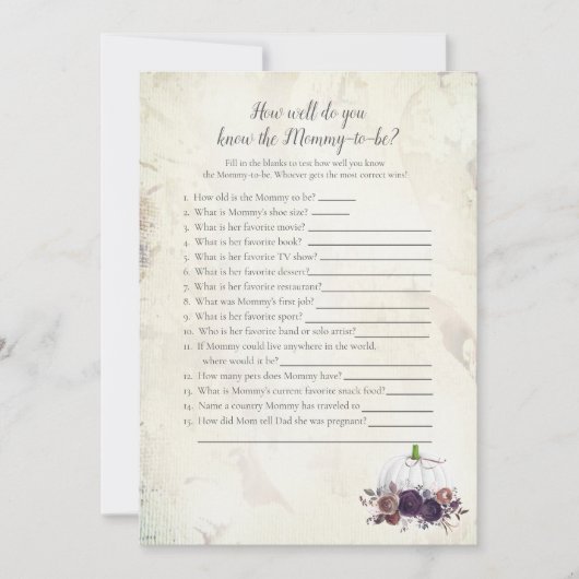 白エレガントいカボチャママのゲーム知ってる 招待状 (正面)