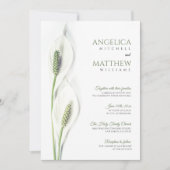 白エレガントいカラユリの花のフローラ結婚 招待状 (正面)
