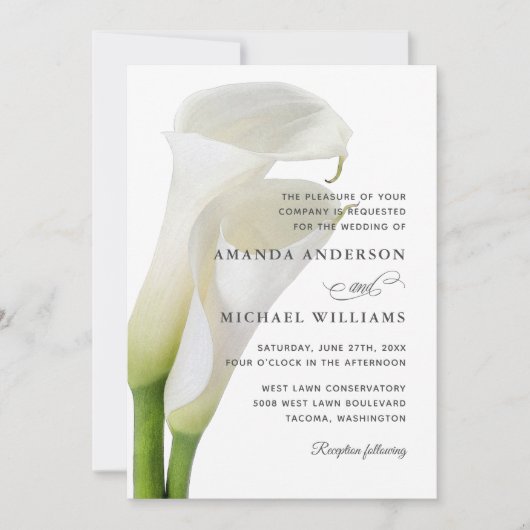 白エレガントいカラ・リリー結婚ズフローラ 招待状 (正面)