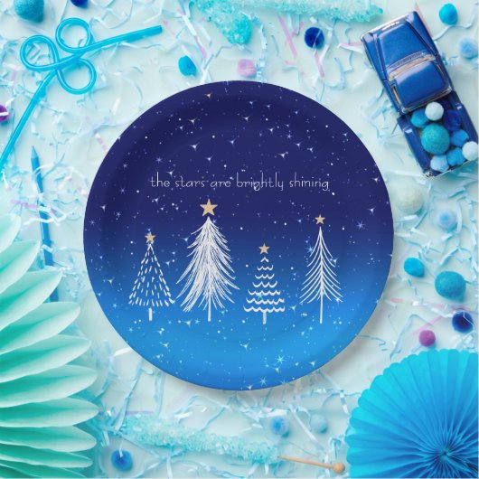 白エレガントいクリスマスツリーと金ゴールド ペーパープレート (パーティー)