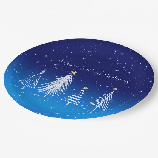 白エレガントいクリスマスツリーと金ゴールド ペーパープレート (アングル)