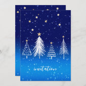 白エレガントいクリスマスツリー金ゴールドスターズディナー 招待状 (正面/裏面)