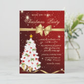 白エレガントいクリスマスツリー、ボウ、レッド、クリスマス 招待状 (スタンド正面)