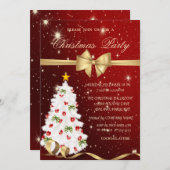 白エレガントいクリスマスツリー、ボウ、レッド、クリスマス 招待状 (正面/裏面)