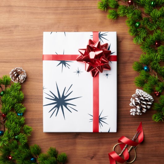 白エレガントいクリスマスブルー ラッピングペーパー (クリスマスギフト)