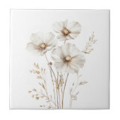白エレガントいコスモスの花フェイク金ゴールド草 タイル (正面)