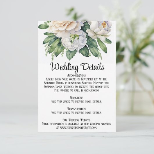 白エレガントいバラと牡丹結婚の エンクロージャーカード (スタンド正面)