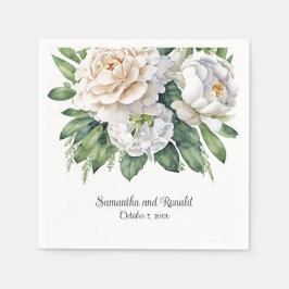 白エレガントいバラと牡丹結婚の スタンダードカクテルナプキン