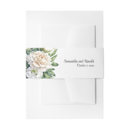 白エレガントいバラと牡丹結婚の 招待状ベリーバンド