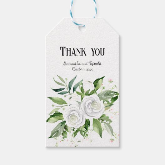 白エレガントいバラと赤ん坊の息結婚の ギフトタグ (正面)