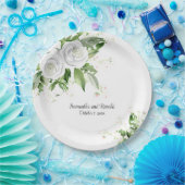 白エレガントいバラと赤ん坊の息結婚の ペーパープレート (パーティー)