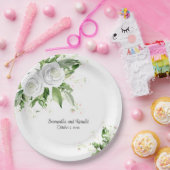 白エレガントいバラと赤ん坊の息結婚の ペーパープレート (パーティー)