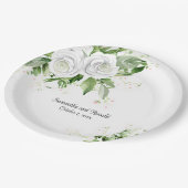 白エレガントいバラと赤ん坊の息結婚の ペーパープレート (アングル)