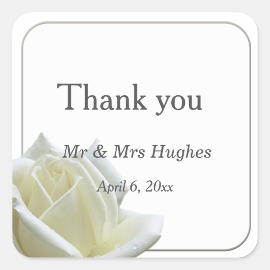 白エレガントいバラと銀感謝してい君 スクエアシール (正面)
