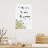 白エレガントいバラと銀結婚の歓迎 ポスター (キッチン)