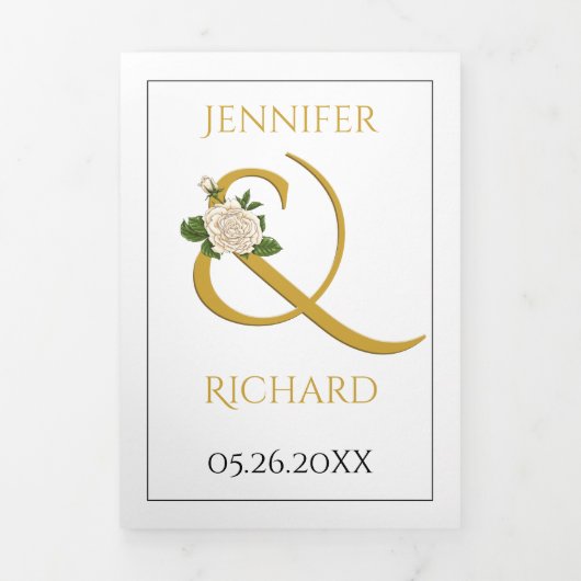 白エレガントいバラのアンパ結婚サンド 三つ折り招待状 (カバー)