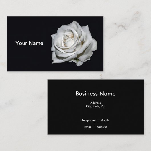 白エレガントいバラのフローラ写真 名刺 (正面/裏面)