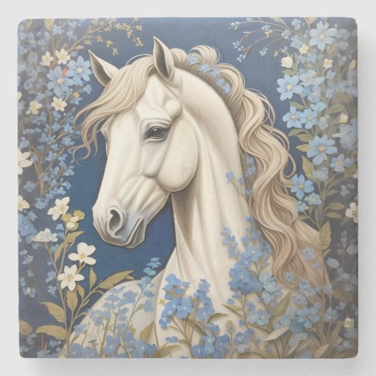 白エレガントいポニ忘れーとメノー ストーンコースター (正面)