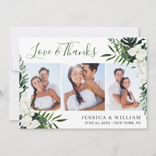 白エレガントいランボヘミ結婚アンの3枚の写真 サンキューカード (正面)