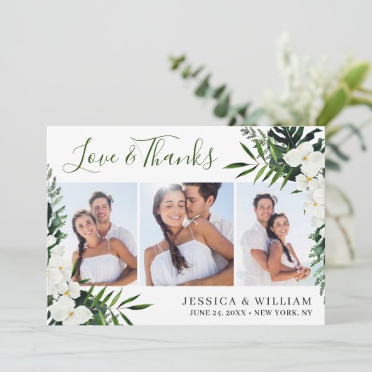 白エレガントいランボヘミ結婚アンの3枚の写真 サンキューカード (スタンド正面)