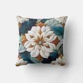 白エレガントい花とティール（緑がかった色）離れの開花 クッション (裏面)