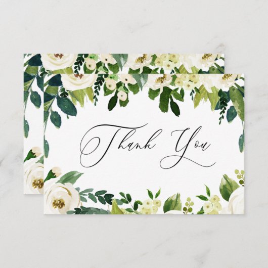 白エレガントい花エレガント サンキューカード (正面/裏面)