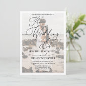 白エレガントい額結婚縁のカップルの写真 招待状 (スタンド正面)