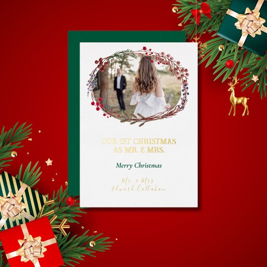 白エレガントい1stクリスマス結婚したブライダル写真 箔シーズンカード