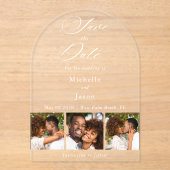 白エレガントい3フォトストリップ結婚式の日付を保存 アクリル招待状 (正面)