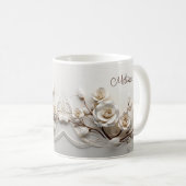 白エレガントい3Dバラ コーヒーマグカップ (正面右)