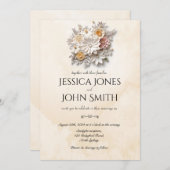 白エレガントい3Dフローラミニマル結婚式招待状 招待状 (正面/裏面)