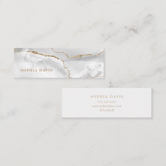 白エレガントいAgateとフェイク金ゴールド スキニー名刺 (正面/裏面)
