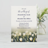 白エレガントかわいらしいチューリップの結婚庭 招待状 (スタンド正面)