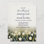 白エレガントかわいらしいチューリップの結婚庭 招待状 (正面/裏面)