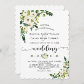 白エレガントく咲くフローラの結婚手書き 招待状 (正面/裏面)