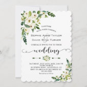 白エレガントく咲くフローラの結婚手書き 招待状 (正面)