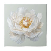 白エレガントく咲く牡丹フランスの国 タイル (正面)