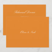 白エレガントとオレンジのリハーサルのディナーカード サンキューカード (正面/裏面)