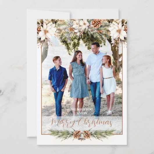 白エレガントとクリームの写真クリスマスカード 案内状 (正面)