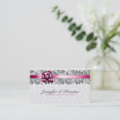 白エレガントとグレーのフローラダマスク&レース 名刺 (スタンド正面)