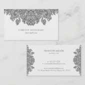 白エレガントとグレーのヴィンテージフローラ旋回 名刺 (正面/裏面)