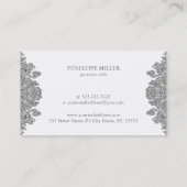 白エレガントとグレーのヴィンテージフローラ旋回 名刺 (裏面)