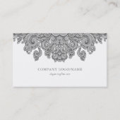 白エレガントとグレーのヴィンテージフローラ旋回 名刺 (正面)