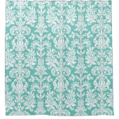 白エレガントとターコイズのフローラマスクのパターン シャワーカーテン (正面)