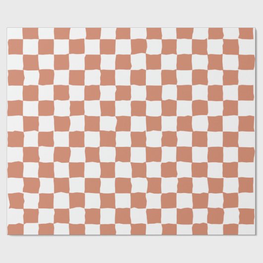白エレガントとテラコッタのチェッカ絵を描ーボード ラッピングペーパー (フラット)