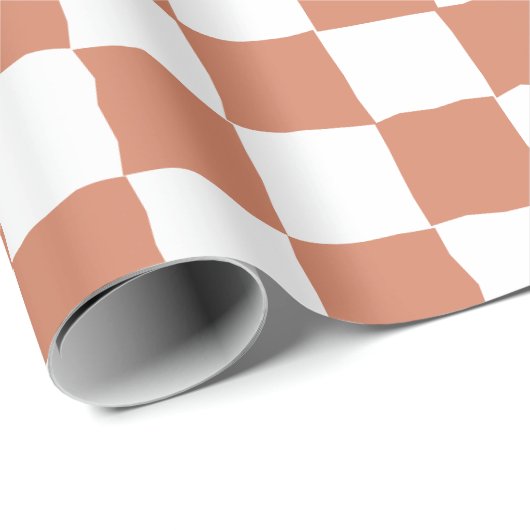 白エレガントとテラコッタのチェッカ絵を描ーボード ラッピングペーパー (ロールコーナー)