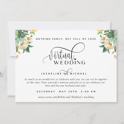 白エレガントとハニーのフローラ仮想の結婚Inv 招待状 (正面)