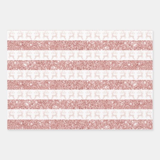 白エレガントとバラ金ゴールドグリッタークリスマスディアー ラッピングペーパーシート (正面)