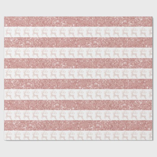 白エレガントとバラ金ゴールドグリッタークリスマスディアー ラッピングペーパー (フラット)